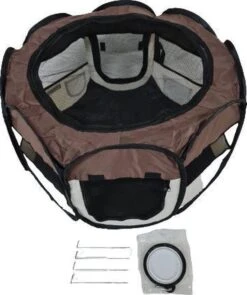 Dailyibed Opvouwbare Puppyren - Bruin - 115x115x58 Cm - Incl. Draagtas - Incl. Voederbak -Hondenbenodigdheden Korting 1005x1200 2