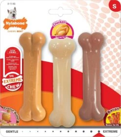 Nylabone - Extreme Triopack Kauwbotten Met Smaken Pindakaas, Kip En Bacon - Small