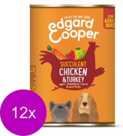 Edgard & Cooper Kip & Kalkoen Blik - Voor Volwassen Honden - Hondenvoer - 12 X 400g