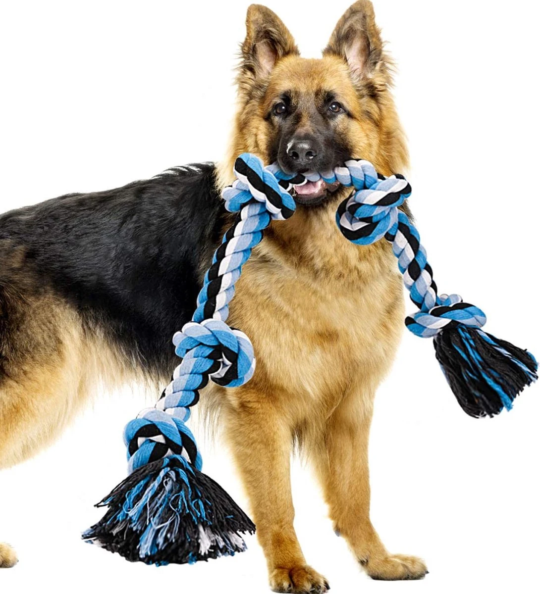 Viervoetjes - BigBoi - XXXL - Honden Touw - 100cm - 730 Gram - Honden Speelgoed - HondenSpeeltjes - Blauw/Wit/Zwart 1 Viervoetjes - BigBoi - XXXL - Honden Touw - 100cm - 730 Gram - Honden Speelgoed - HondenSpeeltjes - Blauw/Wit/Zwart