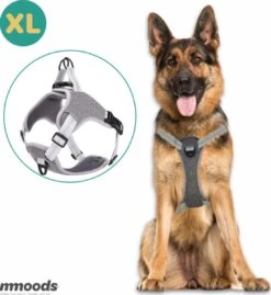 Mmoods Hondentuigje Grijs - Anti-Trek Tuig - Hondenharnas Voor Extra Grote Honden - Reflecterende Halsband Hond - Hondenhalsband Maat XL