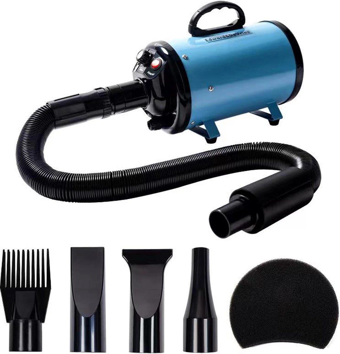 Merkloos Edward&DeVries Professionele Hondenföhn Met 4 Opzetstukken – Waterblazer Voor Honden – Stil Design – Krachtig + Extra Filter & Droogdoek - Blauw 4 Merkloos Edward&DeVries Professionele Hondenföhn Met 4 Opzetstukken – Waterblazer Voor Honden – Stil Design – Krachtig + Extra Filter & Droogdoek - Blauw - Afbeelding 4