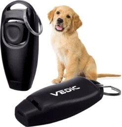 VEDIC® - Luxe Clicker Met Fluit - Clickertraining Voor Honden - Zwart - Bevestigingsring - Fluit - Hondentraining