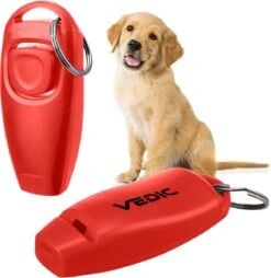 VEDIC® - Luxe Clicker Met Fluit - Clickertraining - Rood - Bevestigingsring - Fluit - Hondentraining