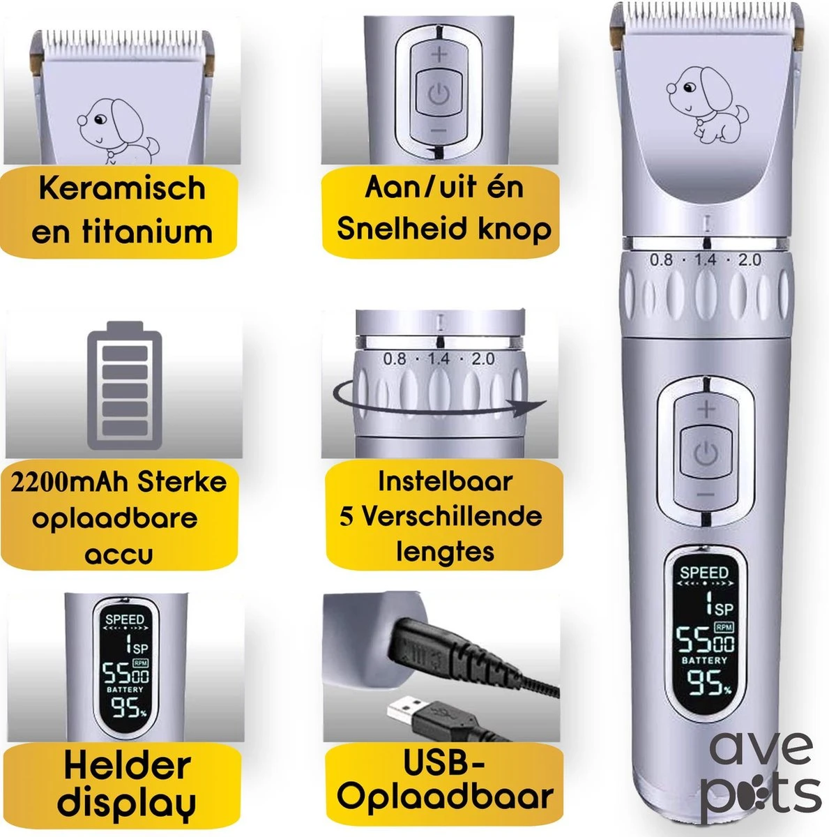 AVE Pets® Volledige Hondentondeuse Set Met Display - Draadloos Tondeuse - Scheerapparaat Voor Je Hond Of Kat - Huisdier Trimmer - Dierentondeuse - Dieren Verzorging 4 AVE Pets® Volledige Hondentondeuse Set Met Display - Draadloos Tondeuse - Scheerapparaat Voor Je Hond Of Kat - Huisdier Trimmer - Dierentondeuse - Dieren Verzorging - Afbeelding 4