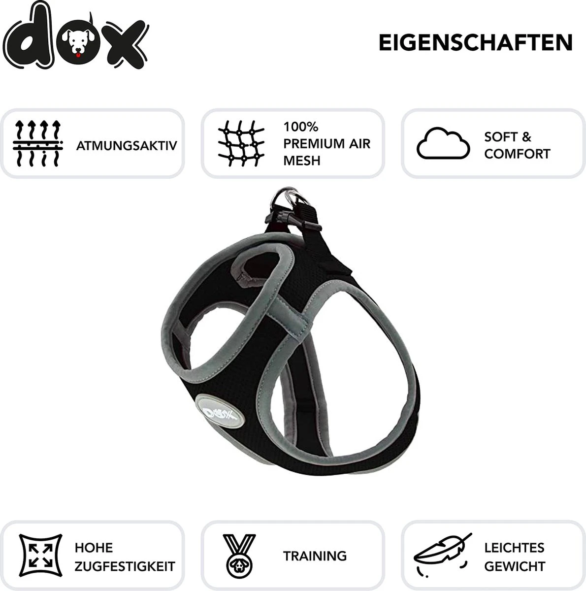 DDOXX Borstharnas Air Mesh, Step-In, Reflecterend | Vele Kleuren | Voor Kleine, Middelgrote En Middelgrote Honden | Hondenharnas Hond Kat Puppy | Kattenharnas Puppy Harnas | Zwart, M 6 DDOXX Borstharnas Air Mesh, Step-In, Reflecterend | Vele Kleuren | Voor Kleine, Middelgrote En Middelgrote Honden | Hondenharnas Hond Kat Puppy | Kattenharnas Puppy Harnas | Zwart, M - Afbeelding 6