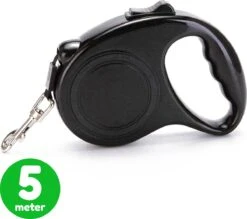 HGMD® Hondenriem - Hondenlijn 5 Meter- Innovatieve Remsysteem - Hondenriem - Zwart - Flexi Bele Rollijn - <20 Kg