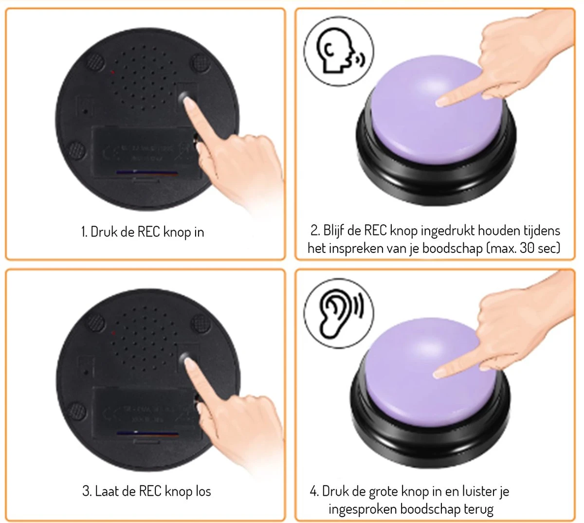 Merkloos Dog Buttons Praatknop Voor Honden - Met Opname Functie - Met Stickers - Intelligentie Speelgoed - 4 Stuks 4 Merkloos Dog Buttons Praatknop Voor Honden - Met Opname Functie - Met Stickers - Intelligentie Speelgoed - 4 Stuks - Afbeelding 4