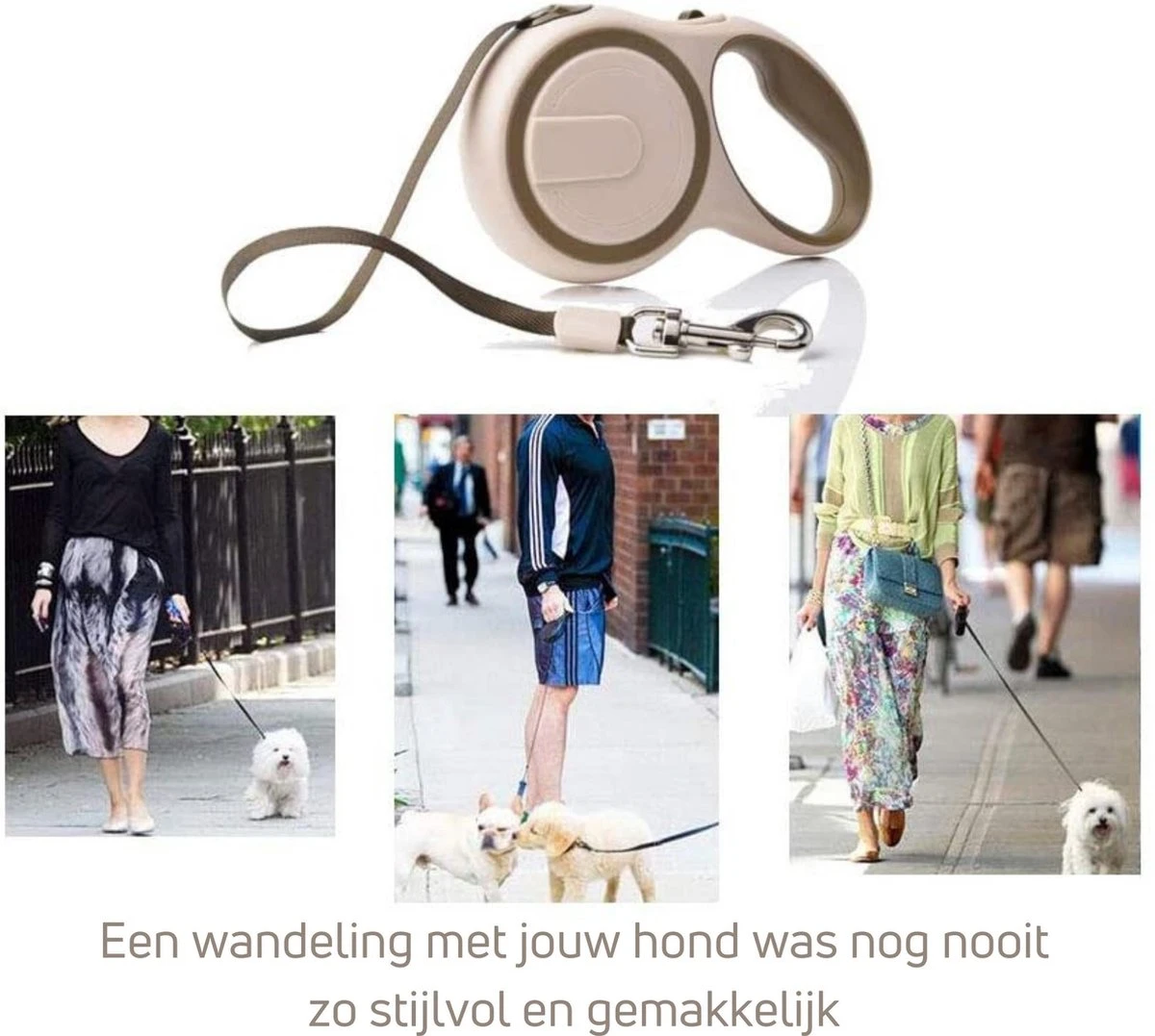 Hondenriem - Leiband Hond - Rollijn - 5 Meter - Beige - Riem Met Oprolsysteem - Hondenriem Flexi - Hondenlijn - Uitlaatriem 5 Hondenriem - Leiband Hond - Rollijn - 5 Meter - Beige - Riem Met Oprolsysteem - Hondenriem Flexi - Hondenlijn - Uitlaatriem - Afbeelding 5