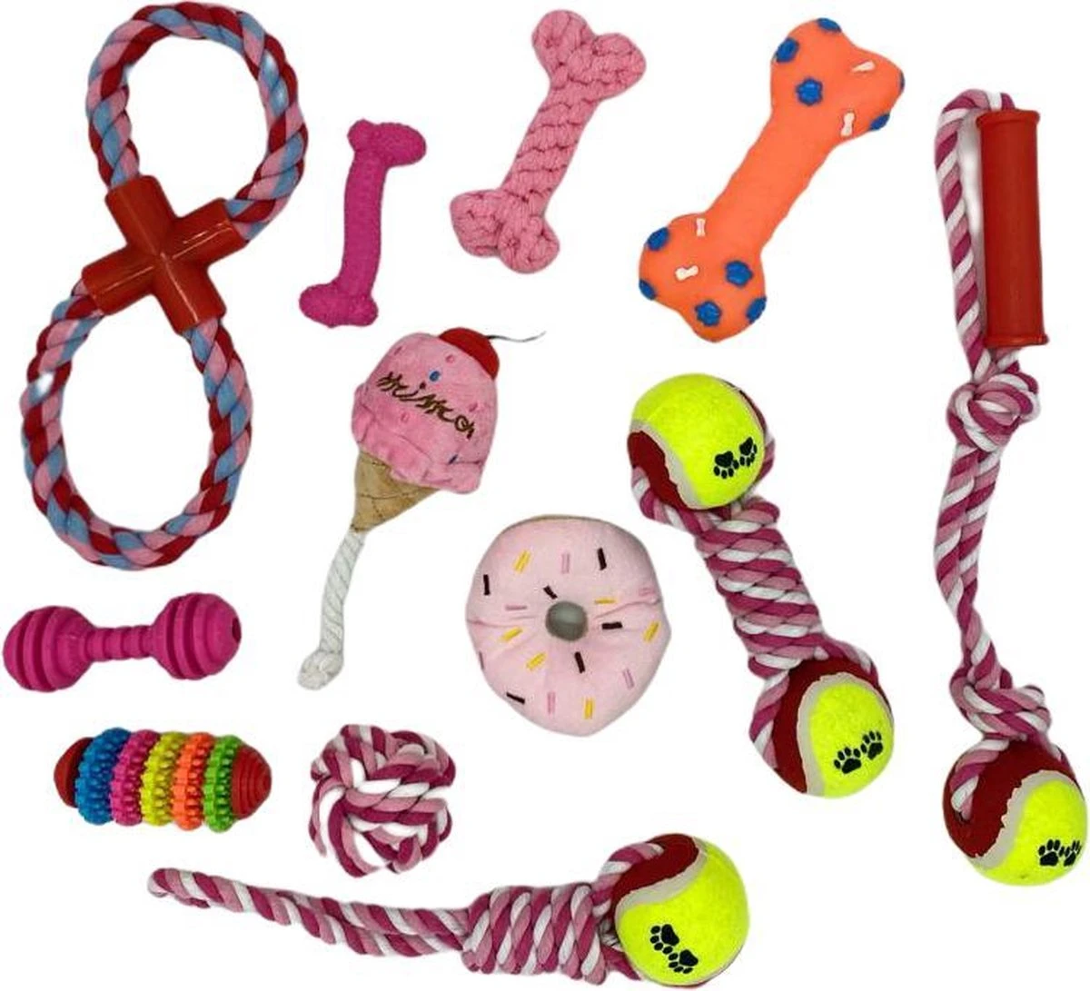 Honden Speelgoed - Puppy Speelgoed - 11 Stuks - Roze - 1 Speeltje Gratis - Honden Knuffel - Trektouw - Honden Speeltjes 2 Honden Speelgoed - Puppy Speelgoed - 11 Stuks - Roze - 1 Speeltje Gratis - Honden Knuffel - Trektouw - Honden Speeltjes - Afbeelding 2