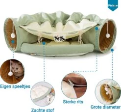 Pishoo® Kattentunnel - Speeltunnel Kat - Kattenspeeltjes - Kattenmand - Kattenhuis - Lichtgroen -Hondenbenodigdheden Korting 1200x1107 7