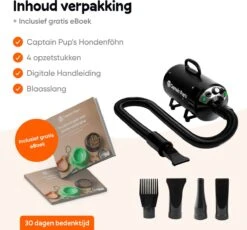 Captain Pup's Professionele Hondenföhn Met 4 Opzetstukken - Bijgeleverde Hondenborstel - Waterblazer Voor Honden - Zwart -Hondenbenodigdheden Korting 1200x1116 4