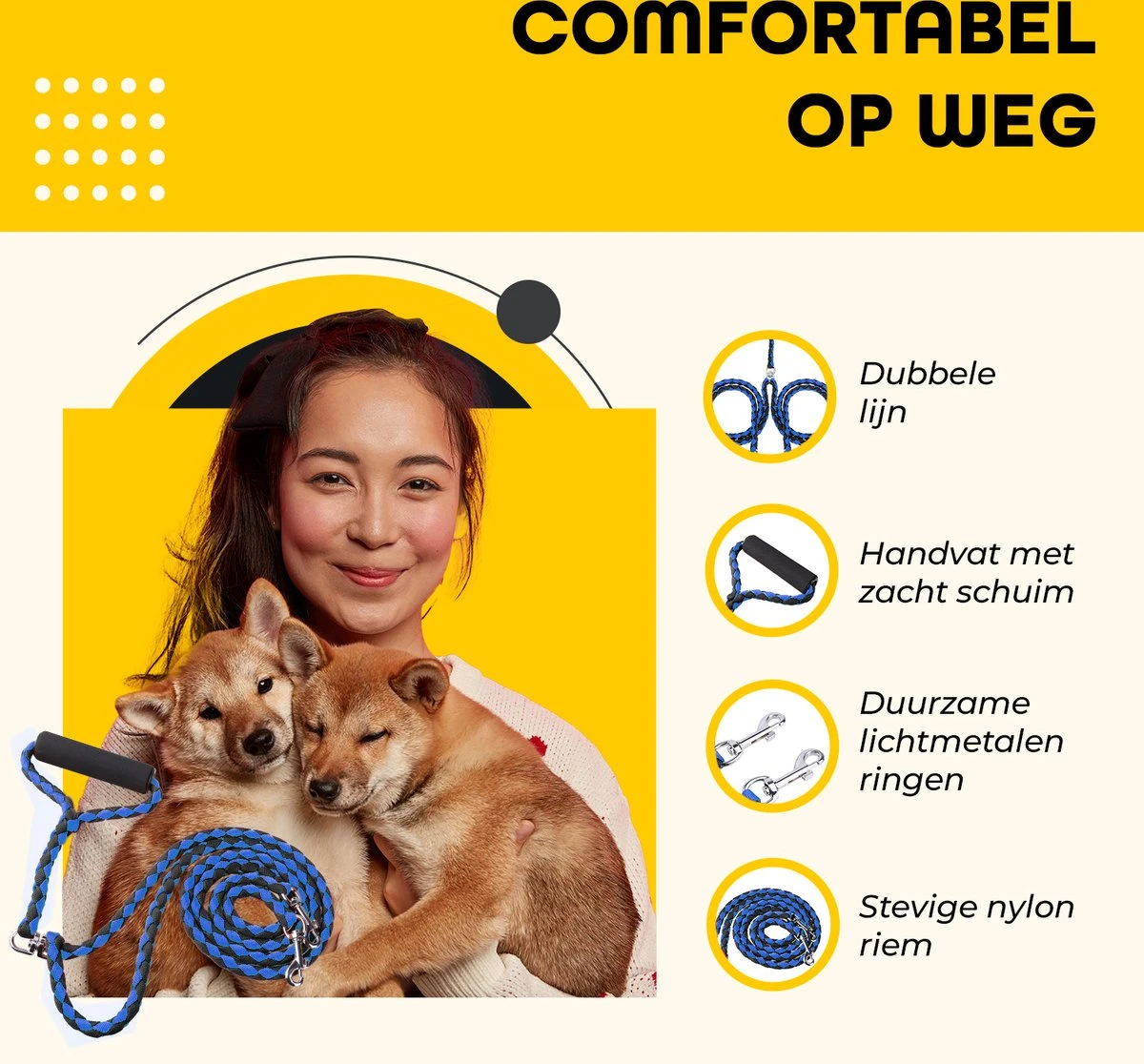 KCMultisupplies Dubbele Hondenriem Voor 2 Honden - Duo Hondenlijn Voor Hond - 120cm - Hondenleiband Riem 6 KCMultisupplies Dubbele Hondenriem Voor 2 Honden - Duo Hondenlijn Voor Hond - 120cm - Hondenleiband Riem - Afbeelding 6