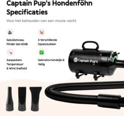 Captain Pup's Professionele Hondenföhn Met 4 Opzetstukken - Bijgeleverde Hondenborstel - Waterblazer Voor Honden - Zwart -Hondenbenodigdheden Korting 1200x1117 1