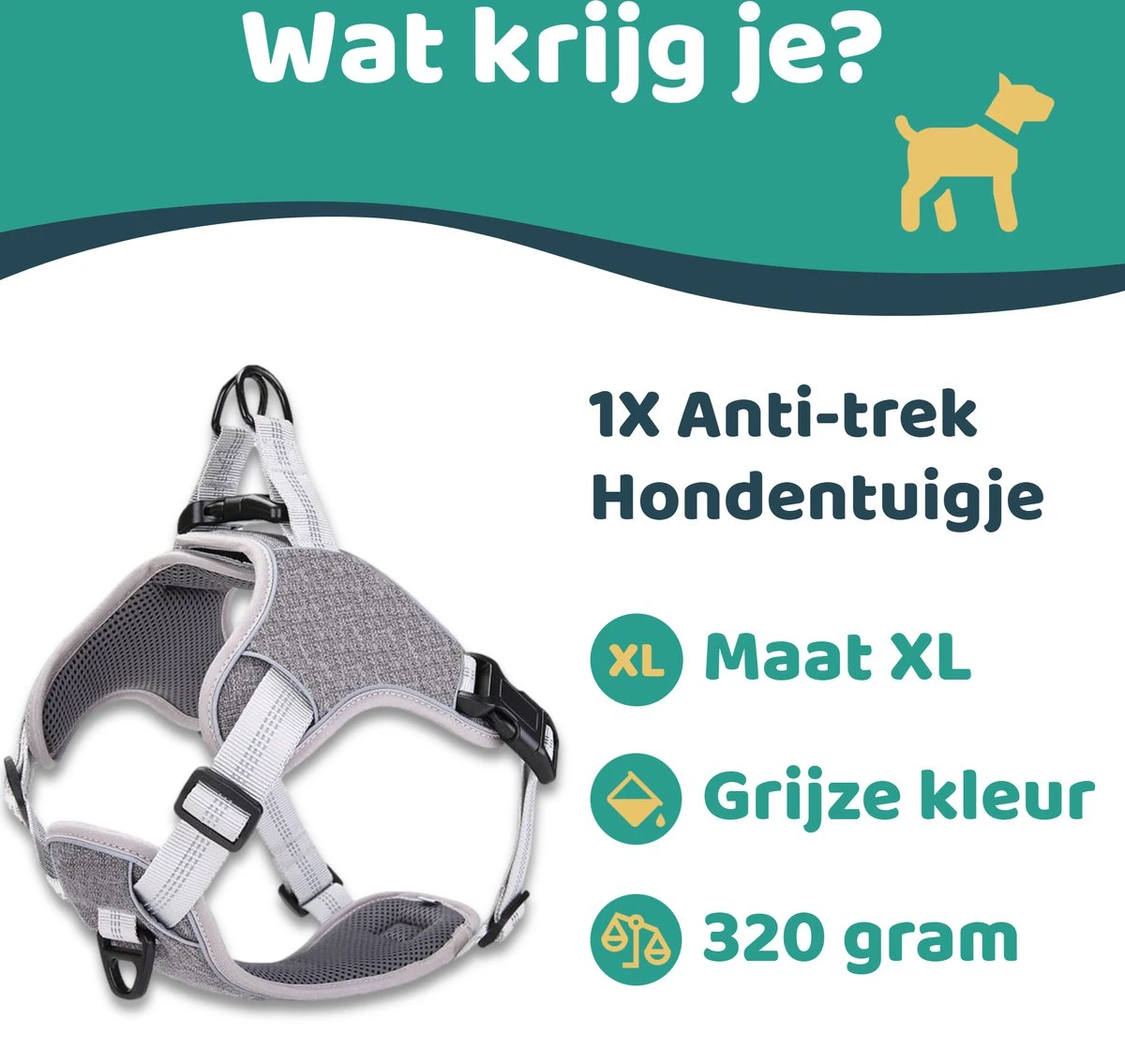 Mmoods Hondentuigje Grijs - Anti-Trek Tuig - Hondenharnas Voor Grote Honden- Reflecterende Halsband Hond - Hondenhalsband Maat L 7 Mmoods Hondentuigje Grijs - Anti-Trek Tuig - Hondenharnas Voor Grote Honden- Reflecterende Halsband Hond - Hondenhalsband Maat L - Afbeelding 7