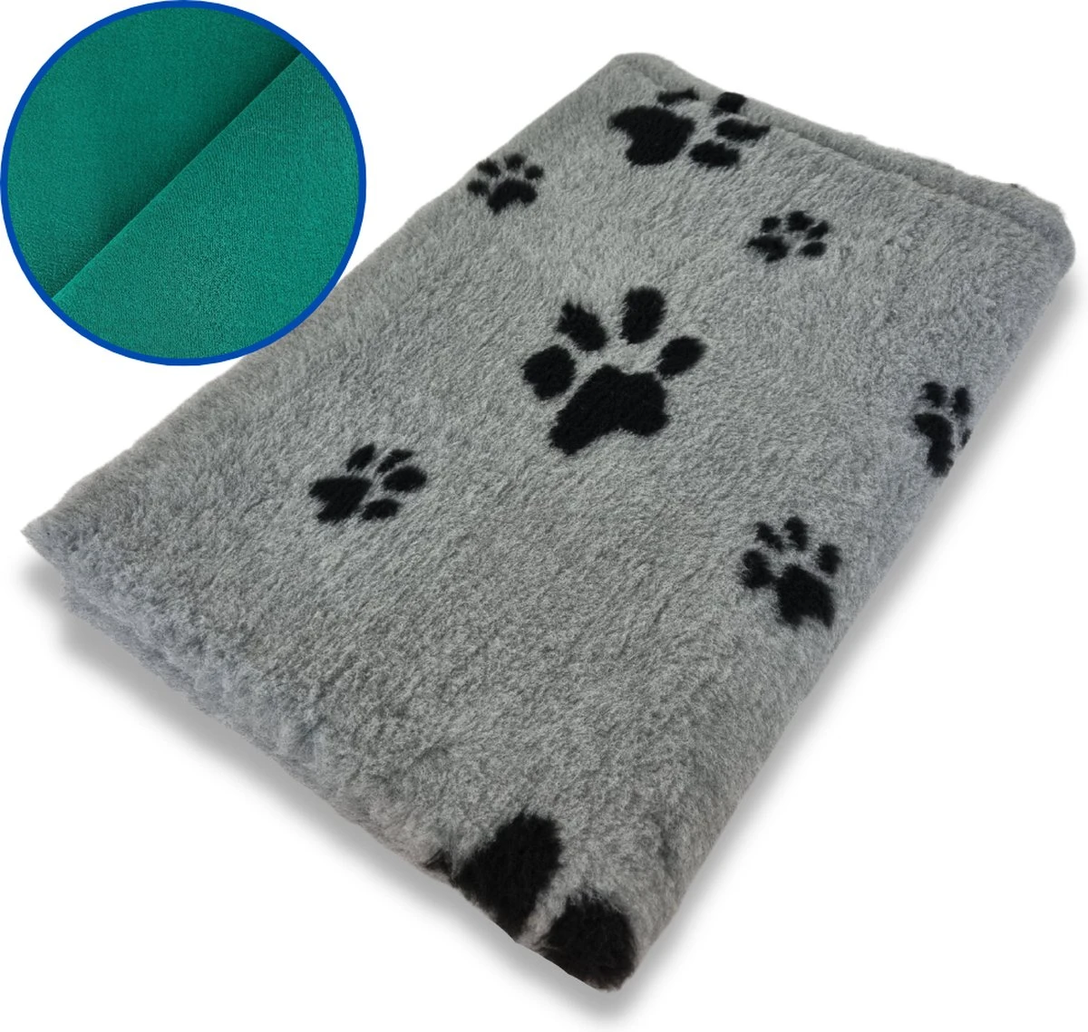 Vet Bed Grijs Met Voetprint Groene Rug 22mm 150x100 Cm 1 Vet Bed Grijs Met Voetprint Groene Rug 22mm 150x100 Cm