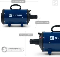 Nuvoo Professionele Hondenföhn / Waterblazer / Hondenborstel Met 3 Opzetstukken - Verstelbare Vermogen Tot 2200W - Warme / Koude Stand - Blauw -Hondenbenodigdheden Korting 1200x1140 10