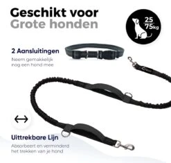 Canicross Looplijn Hond Met Heupriem Voor Hardlopen - Elastische Handsfree Hondenriem - Honden Trainingslijn - 150/210cm - Zwart -Hondenbenodigdheden Korting 1200x1140 15