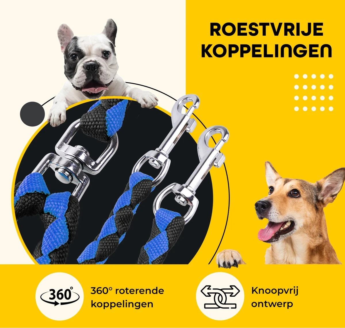 KCMultisupplies Dubbele Hondenriem Voor 2 Honden - Duo Hondenlijn Voor Hond - 120cm - Hondenleiband Riem 7 KCMultisupplies Dubbele Hondenriem Voor 2 Honden - Duo Hondenlijn Voor Hond - 120cm - Hondenleiband Riem - Afbeelding 7