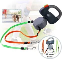 Merkloos Dubbele Hondenriem Voor Twee Honden - Grijs - Tot 22 Kg (per Hond) - 300 Cm