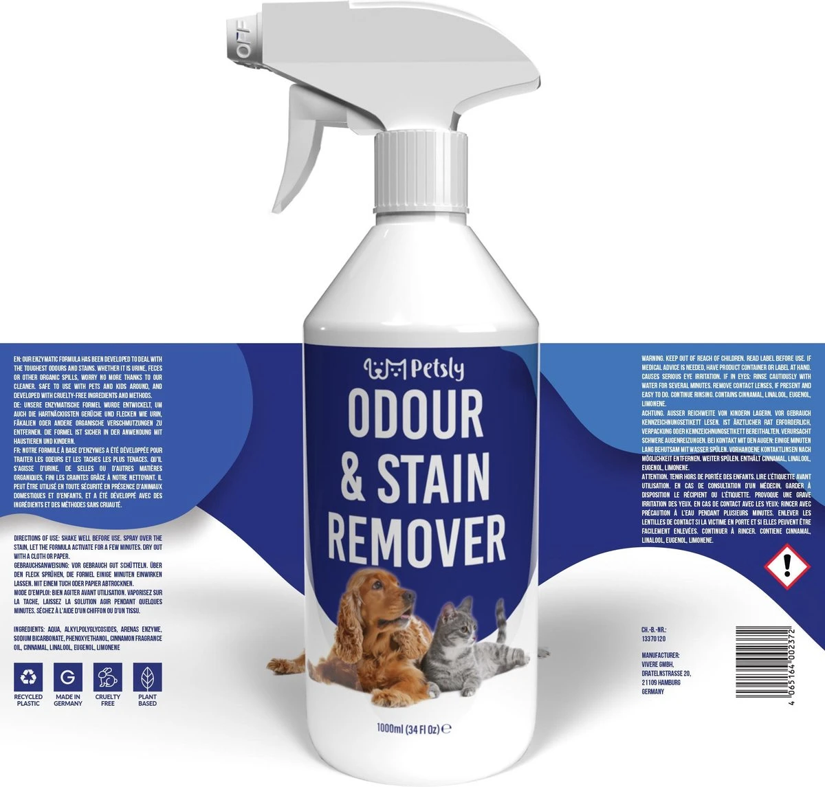 Petsly Odour & Stain Remover - Geurverwijderaars - Urine Vlekken Verwijderen Urinegeur Verwijderen Met Plantaardige Enzymen - 1L 7 Petsly Odour & Stain Remover - Geurverwijderaars - Urine Vlekken Verwijderen Urinegeur Verwijderen Met Plantaardige Enzymen - 1L - Afbeelding 7