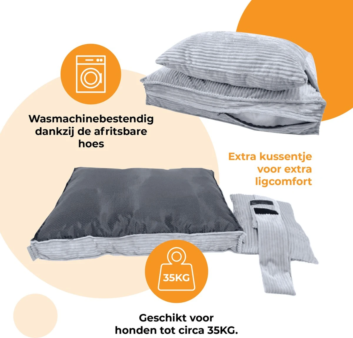 Orthopedisch Hondenkussen Grijs - Hondenmand Ribstof Premium L - Luxe Hondenbed 100x70cm - Grijs Tot 40 KG 2 Orthopedisch Hondenkussen Grijs - Hondenmand Ribstof Premium L - Luxe Hondenbed 100x70cm - Grijs Tot 40 KG - Afbeelding 2
