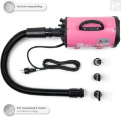 Nuvoo Professionele Hondenföhn / Waterblazer / Hondenborstel Met 3 Opzetstukken - Verstelbare Vermogen Tot 2200W - Warme / Koude Stand - Roze -Hondenbenodigdheden Korting 1200x1151 2