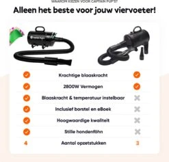 Captain Pup's Professionele Hondenföhn Met 4 Opzetstukken - Bijgeleverde Hondenborstel - Waterblazer Voor Honden - Zwart -Hondenbenodigdheden Korting 1200x1153 1