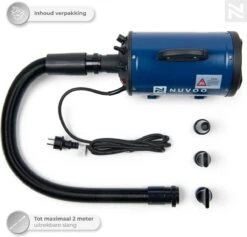 Nuvoo Professionele Hondenföhn / Waterblazer / Hondenborstel Met 3 Opzetstukken - Verstelbare Vermogen Tot 2200W - Warme / Koude Stand - Blauw -Hondenbenodigdheden Korting 1200x1153 8