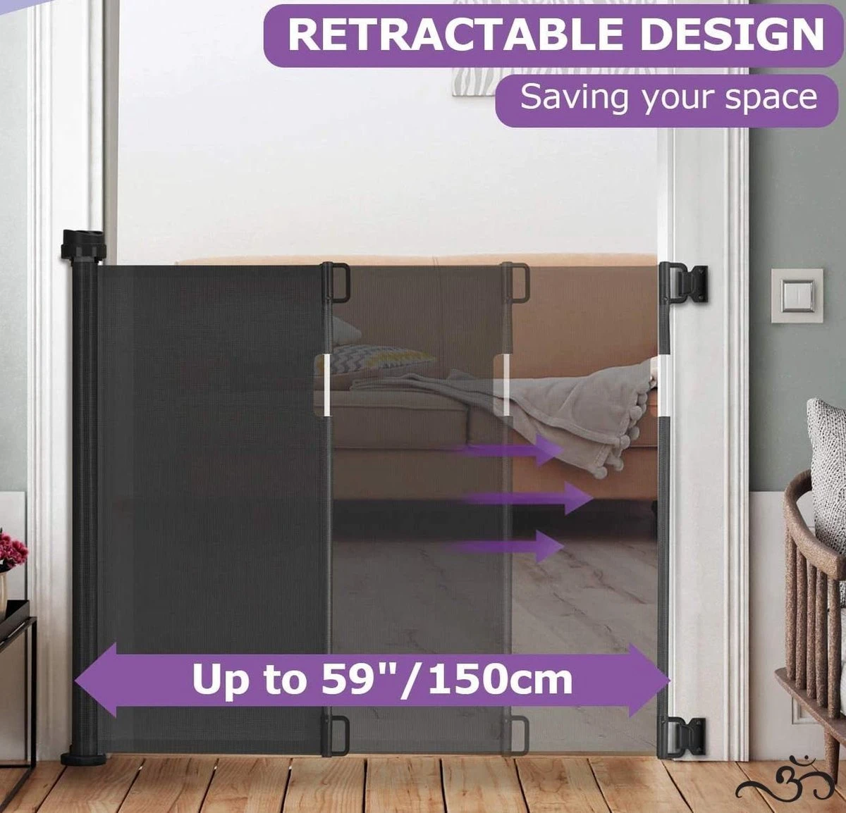 Caedentes - Hondenhek – Inrolbaar – Dierenhek -tot 150cm Uitrolbaar – Zwart 4 Caedentes - Hondenhek – Inrolbaar – Dierenhek -tot 150cm Uitrolbaar – Zwart - Afbeelding 4