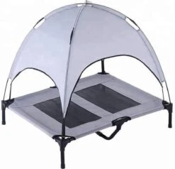 Dogs&Co Honden Ligbed Met Zonnedak Grijs 122x92x23 Cm Hoogte Incl Dak 108cm - Grote Hondenbed Stretcher Met UV Canopy - Hondenstretcher Met Zonnetent