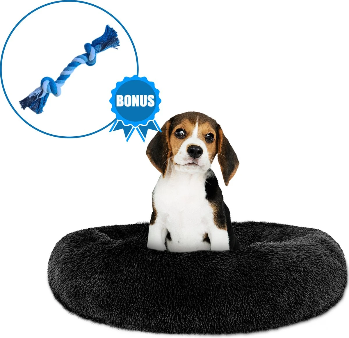 Pawzle Hondenmand - Donut Hondenkussen - Kattenmand - Bed Voor Honden & Katten - Wasbaar - 50cm - Zwart 1 Pawzle Hondenmand - Donut Hondenkussen - Kattenmand - Bed Voor Honden & Katten - Wasbaar - 50cm - Zwart
