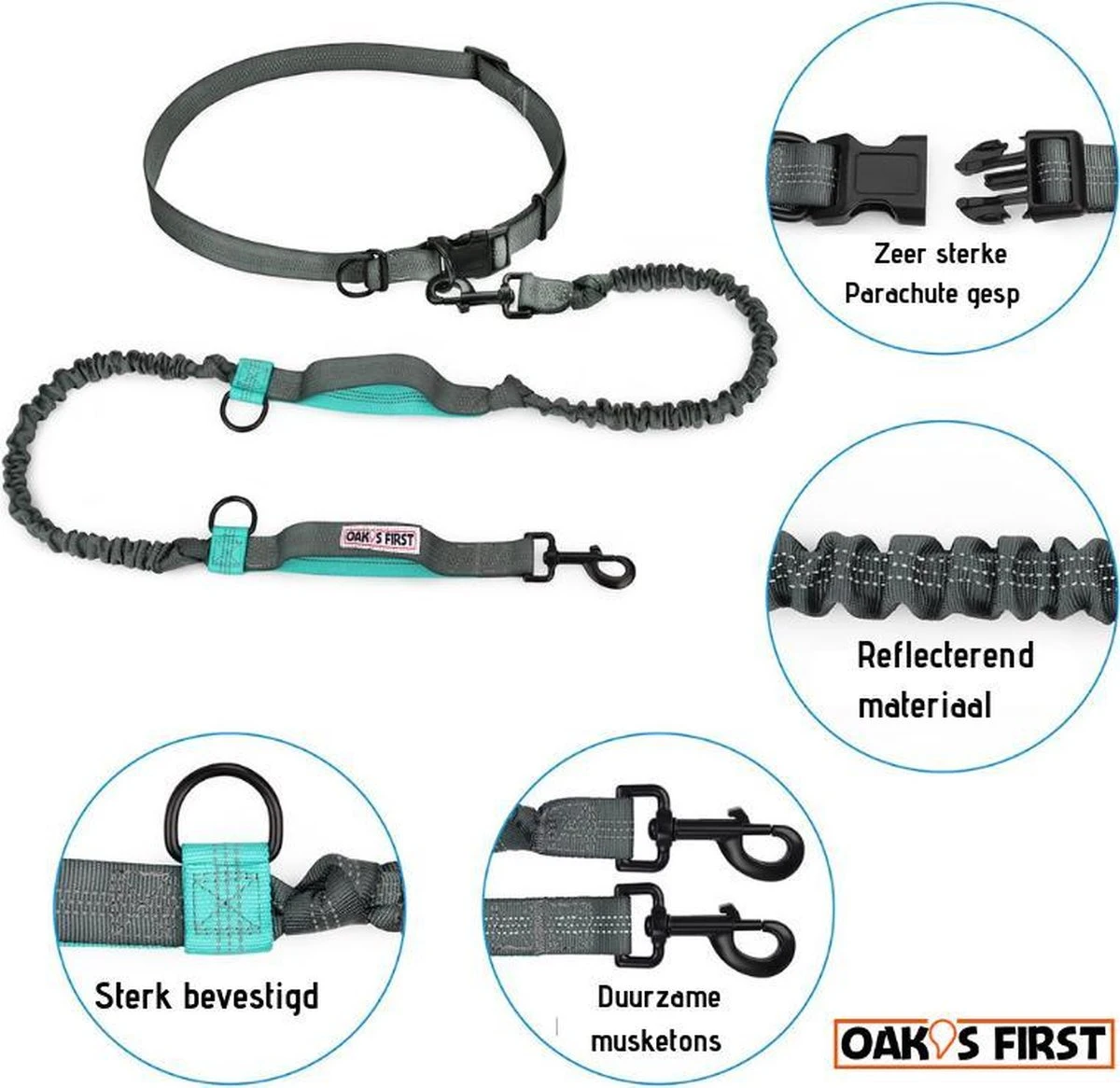 Oak's First Elastische En Diervriendelijke Looplijn Met Heupriem - Hondenriem - 150cm/210cm - Grijs 2 Oak's First Elastische En Diervriendelijke Looplijn Met Heupriem - Hondenriem - 150cm/210cm - Grijs - Afbeelding 2