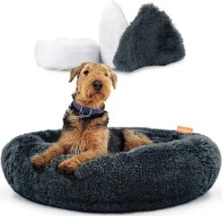 Happysnoots Hondenmand Met Rits - 80cm - Hondenbed - Donut Dog Bed - Fluffy - Grijs - Wasbaar