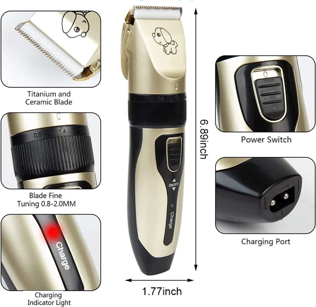 Merkloos Professionele Dierentondeuse - Scheerapparaat Voor Honden En Katten - Trimmer - 4 Opzetstukken - Oplaadbaar - Draadloos - Stil - Verschillende Haar En Vachtlengtes - Haartrimmer - Hondentrimmer - Honden Trimmer - Honden Knippen - Haren Knippen 7 Merkloos Professionele Dierentondeuse - Scheerapparaat Voor Honden En Katten - Trimmer - 4 Opzetstukken - Oplaadbaar - Draadloos - Stil - Verschillende Haar En Vachtlengtes - Haartrimmer - Hondentrimmer - Honden Trimmer - Honden Knippen - Haren Knippen - Afbeelding 7