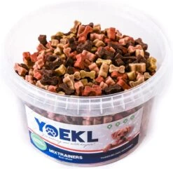 YOEKL Mixtrainers 1500 Gram Voordeelemmer - Kip/Lam/Rund/Vis Hondensnacks - Beloningssnoep - Trainingssnoep -Hondenbenodigdheden Korting 1200x1172 1