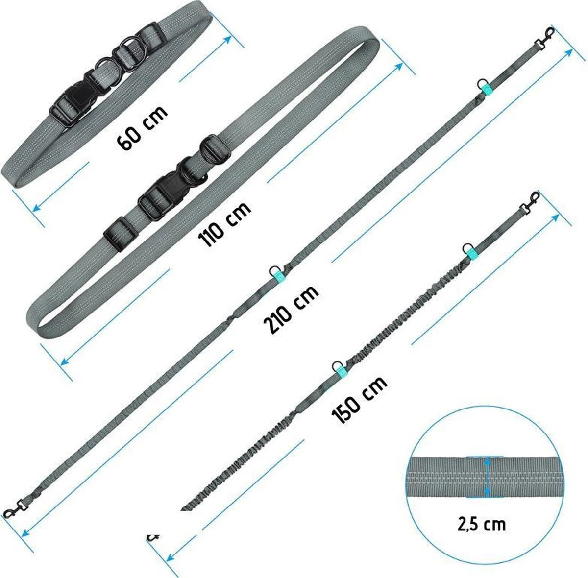 Oak's First Elastische En Diervriendelijke Looplijn Met Heupriem - Hondenriem - 150cm/210cm - Grijs 3 Oak's First Elastische En Diervriendelijke Looplijn Met Heupriem - Hondenriem - 150cm/210cm - Grijs - Afbeelding 3