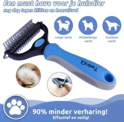 TwinQ Vachtverzorgingsset Hond/kat - Professionele 2-zijdige Ondervacht Kam - Klittenkam Voor Honden En Katten - Verwijderd Klitten En Voorkomt Haaruitval - Incl. Vlooienkam En Tandenborstel -Hondenbenodigdheden Korting 1200x1184 6