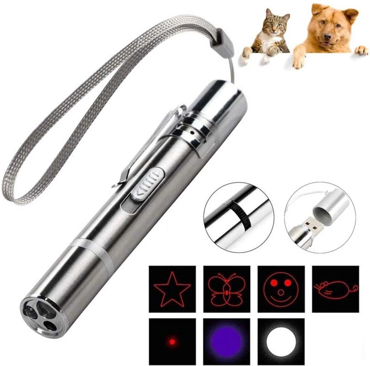 Merkloos Laserpen - Laserlamp - Laserpointer - Laser - Zaklamp - UV-Licht - Multifunctioneel - 7 Verschillende Standen - Dierenspeelgoed - USB-oplaadbaar 1 Merkloos Laserpen - Laserlamp - Laserpointer - Laser - Zaklamp - UV-Licht - Multifunctioneel - 7 Verschillende Standen - Dierenspeelgoed - USB-oplaadbaar