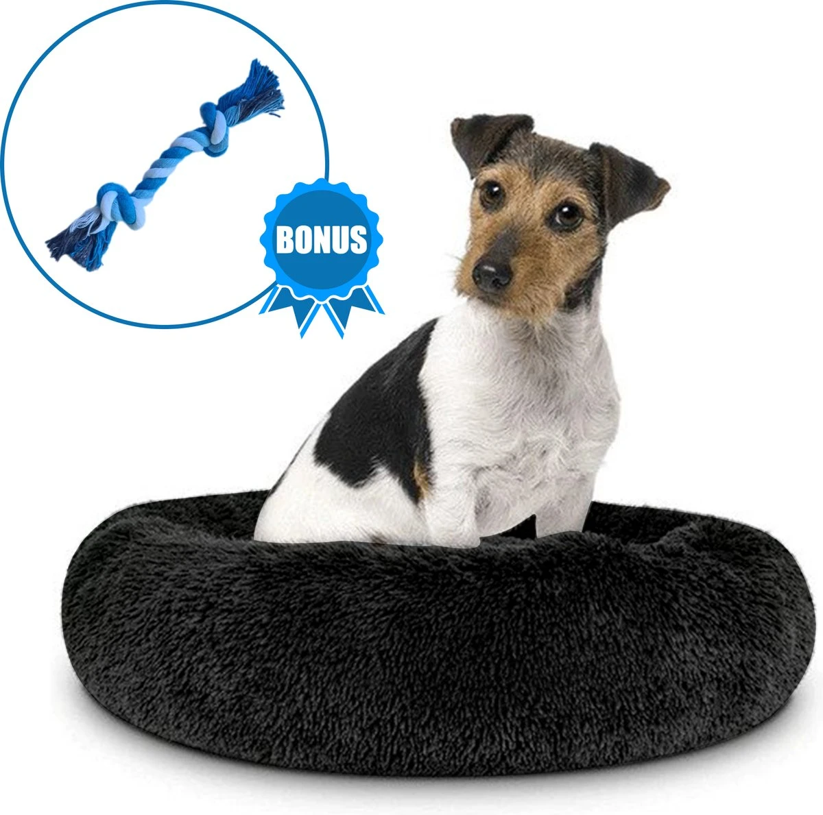 Pawzle Hondenmand - Donut Hondenkussen - Kattenmand - Bed Voor Honden & Katten - Wasbaar - 60cm - Zwart 1 Pawzle Hondenmand - Donut Hondenkussen - Kattenmand - Bed Voor Honden & Katten - Wasbaar - 60cm - Zwart