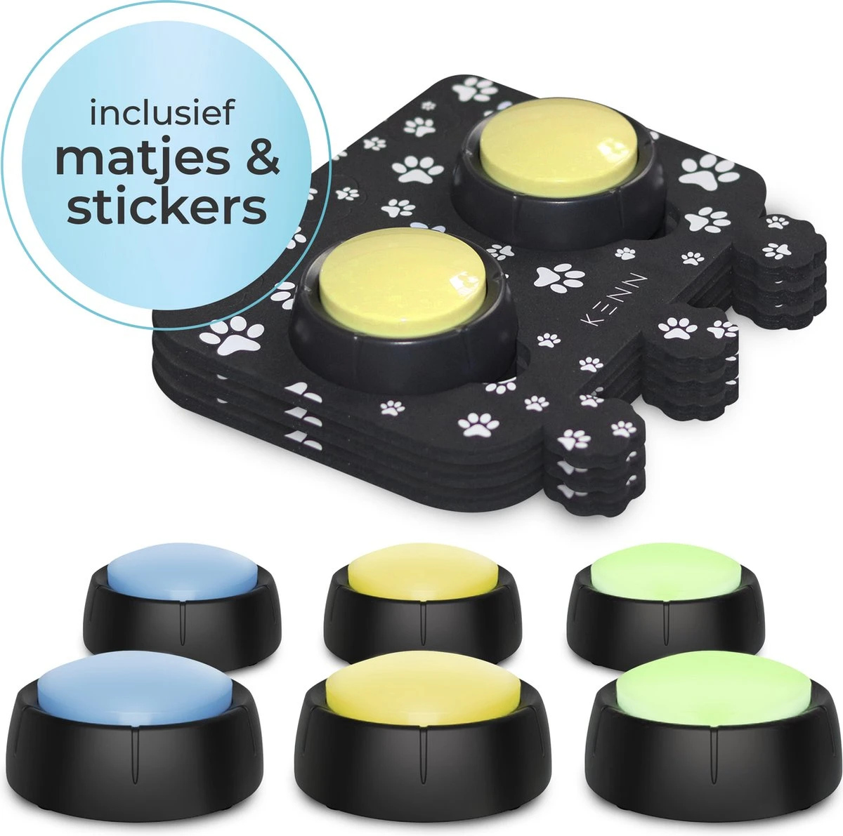 KENN® Hondenpraatknoppen - 6 Stuks - Inclusief Speelmatten - Dog Buttons - Hondenspeelgoed - Opneembare Praatknoppen - Hondentraining - Interactief Hondenspeelgoed 1 KENN® Hondenpraatknoppen - 6 Stuks - Inclusief Speelmatten - Dog Buttons - Hondenspeelgoed - Opneembare Praatknoppen - Hondentraining - Interactief Hondenspeelgoed