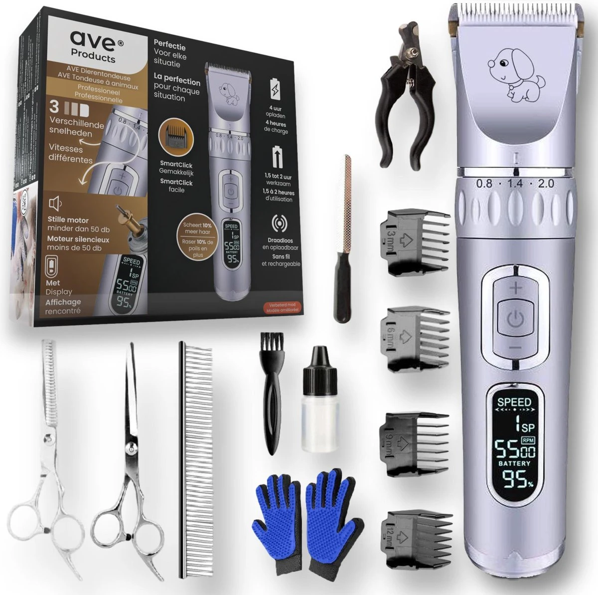AVE Pets® Volledige Hondentondeuse Set Met Display - Draadloos Tondeuse - Scheerapparaat Voor Je Hond Of Kat - Huisdier Trimmer - Dierentondeuse - Dieren Verzorging 1 AVE Pets® Volledige Hondentondeuse Set Met Display - Draadloos Tondeuse - Scheerapparaat Voor Je Hond Of Kat - Huisdier Trimmer - Dierentondeuse - Dieren Verzorging