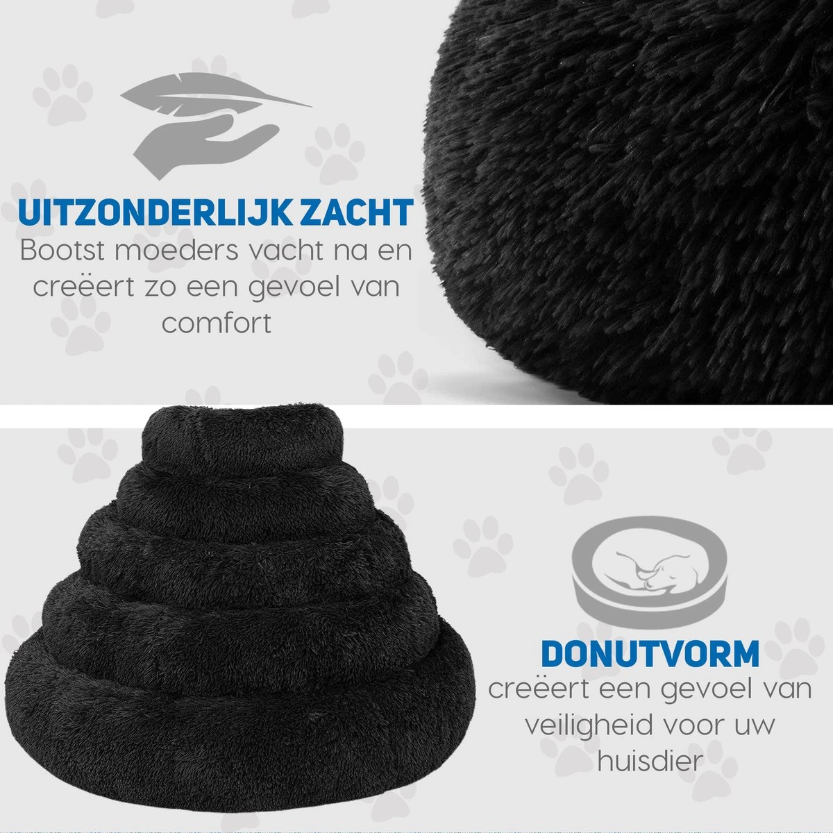 Pawzle Hondenmand - Donut Hondenkussen - Kattenmand - Bed Voor Honden & Katten - Wasbaar - 50cm - Zwart 4 Pawzle Hondenmand - Donut Hondenkussen - Kattenmand - Bed Voor Honden & Katten - Wasbaar - 50cm - Zwart - Afbeelding 4