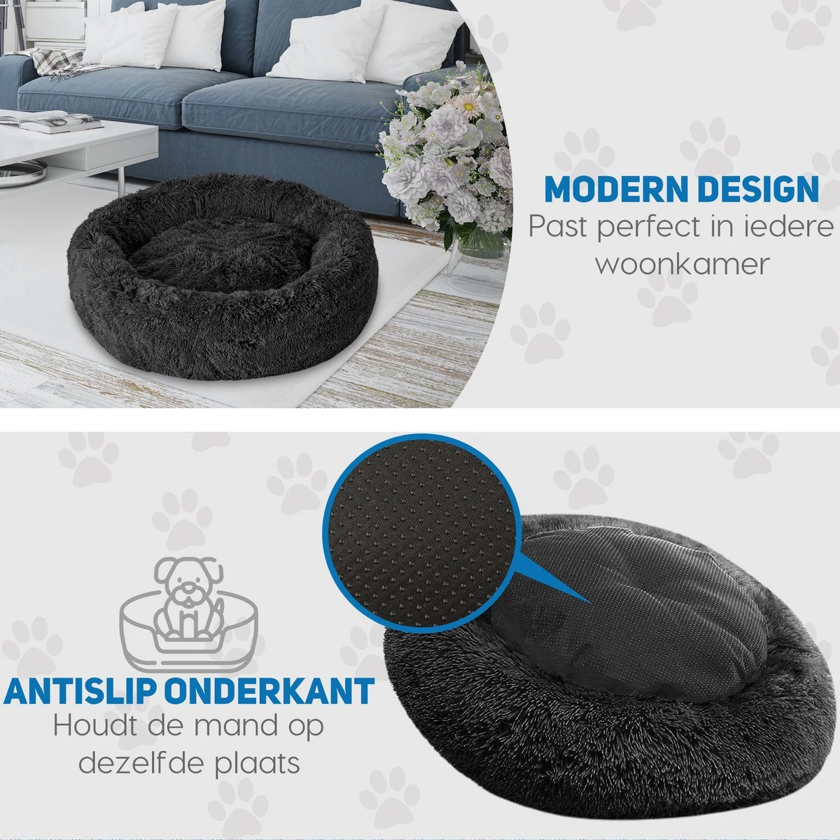 Pawzle Hondenmand - Donut Hondenkussen - Kattenmand - Bed Voor Honden & Katten - Wasbaar - 50cm - Zwart 5 Pawzle Hondenmand - Donut Hondenkussen - Kattenmand - Bed Voor Honden & Katten - Wasbaar - 50cm - Zwart - Afbeelding 5