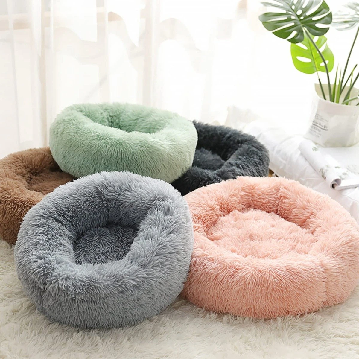 Topmast Fluffy Donut - Dierenmand - Donut Hondenmand - Camel - 40 Cm 2 Topmast Fluffy Donut - Dierenmand - Donut Hondenmand - Camel - 40 Cm - Afbeelding 2