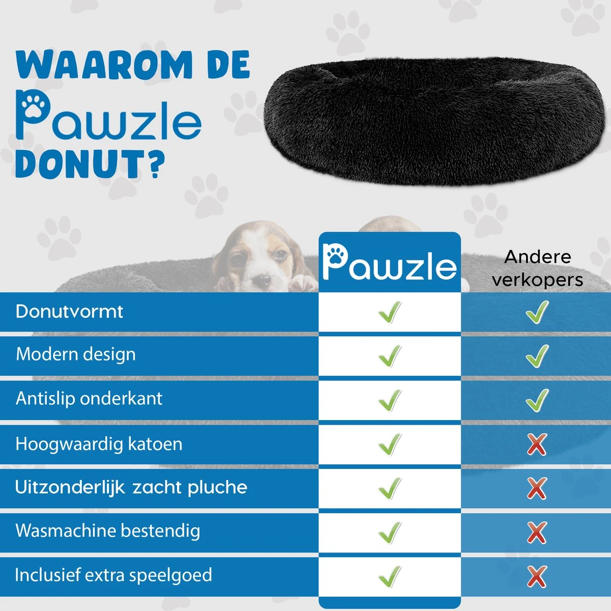 Pawzle Hondenmand - Donut Hondenkussen - Kattenmand - Bed Voor Honden & Katten - Wasbaar - 120cm - Zwart 8 Pawzle Hondenmand - Donut Hondenkussen - Kattenmand - Bed Voor Honden & Katten - Wasbaar - 120cm - Zwart - Afbeelding 8