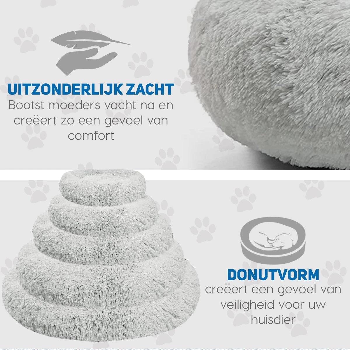 Pawzle Hondenmand - Donut Hondenkussen - Kattenmand - Bed Voor Honden & Katten - Wasbaar - 100cm - Grijs 4 Pawzle Hondenmand - Donut Hondenkussen - Kattenmand - Bed Voor Honden & Katten - Wasbaar - 100cm - Grijs - Afbeelding 4