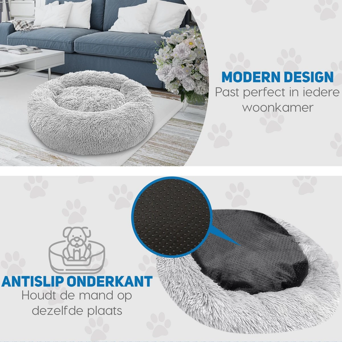 Pawzle Hondenmand - Donut Hondenkussen - Kattenmand - Bed Voor Honden & Katten - Wasbaar - 100cm - Grijs 5 Pawzle Hondenmand - Donut Hondenkussen - Kattenmand - Bed Voor Honden & Katten - Wasbaar - 100cm - Grijs - Afbeelding 5