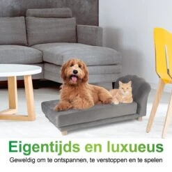 Maxxpro Katten- En Hondenbank - Grijs - Verhoogd Met Houten Poten - Fluweel Materiaal - 90 X 44 X 34 Cm - Huisdieren Tot 80 KG -Hondenbenodigdheden Korting 1200x1200 1517