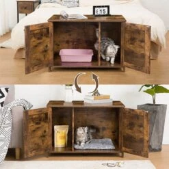 Houten Kattenhuis - Kattenkast Voor Binnen & Buiten - Kattenhok - Kattenhuisje Hout Met Deur En Gat - Hondenhok Voor Kleine Honden - 80 X 50 X 55 Cm